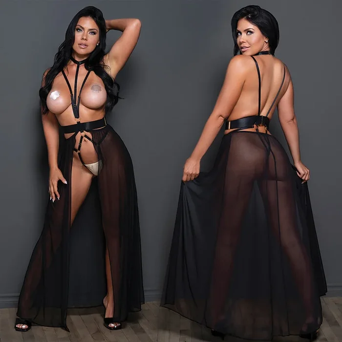 Allure Adore Mademoiselle Moi Harness Teddy Dress-Black O/S-Boxed