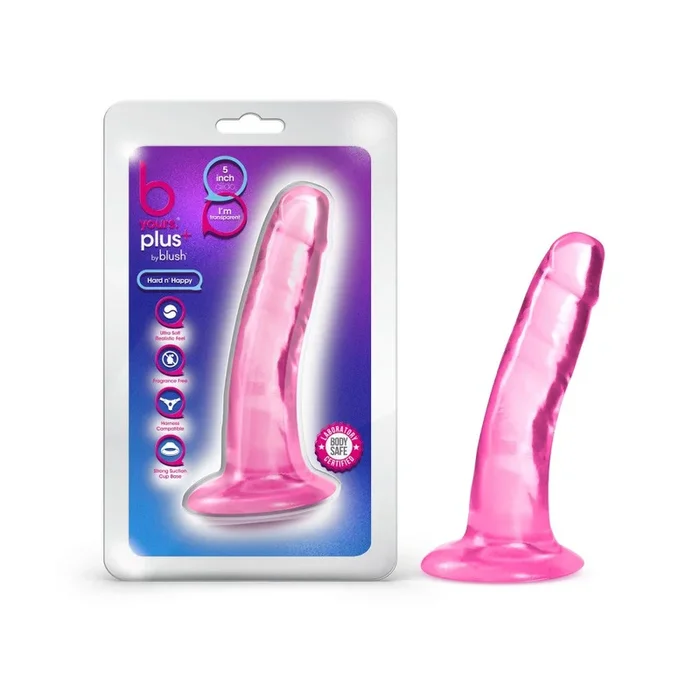 B Yours Plus By Blush® | Hard N’ Happy Realistic G-Spot Pink 5.5-Inch Long Dildo With Suction Cup Base