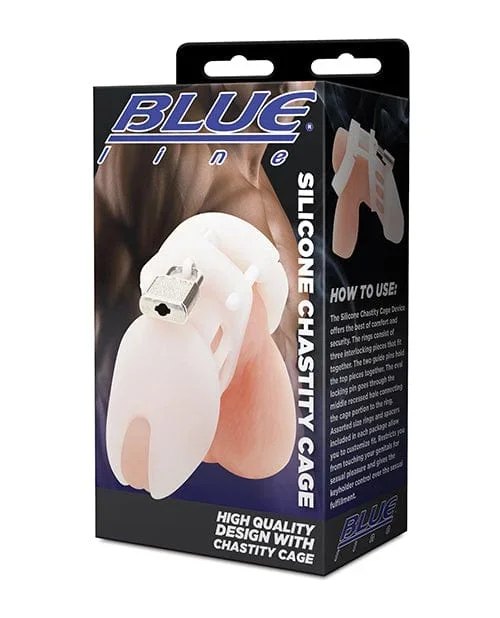 Blue Line Silicone Chastity Cage – White