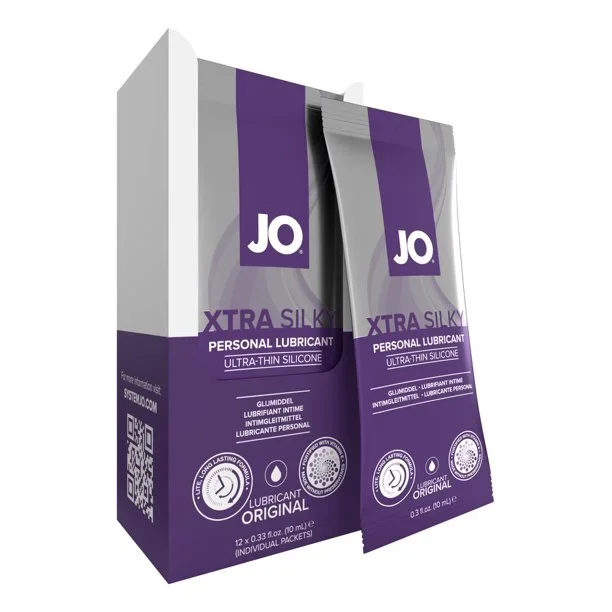 JO Xtra Silky Silicone Foil Display Box – 12 x 10mL