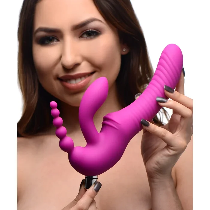 Vibrating Silicone Strapless Strap On Triple G Dildo